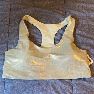 Old Navy Silver Shimmer Racerback Sports Bra for Active Comfort